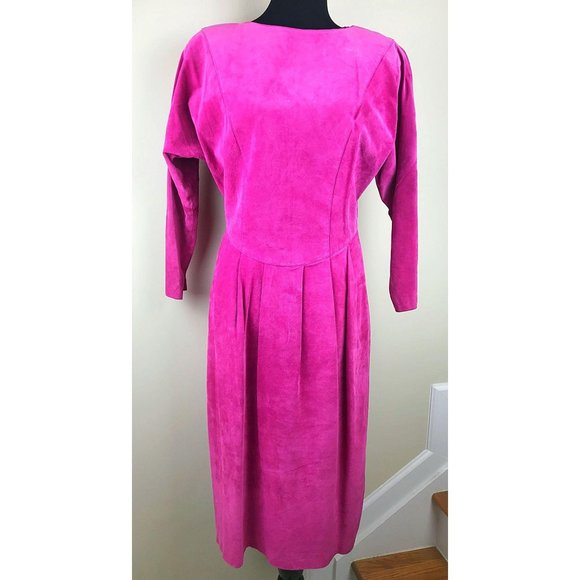 80’s Joanie Char Pink Suede Dress - Picture 1 of 3